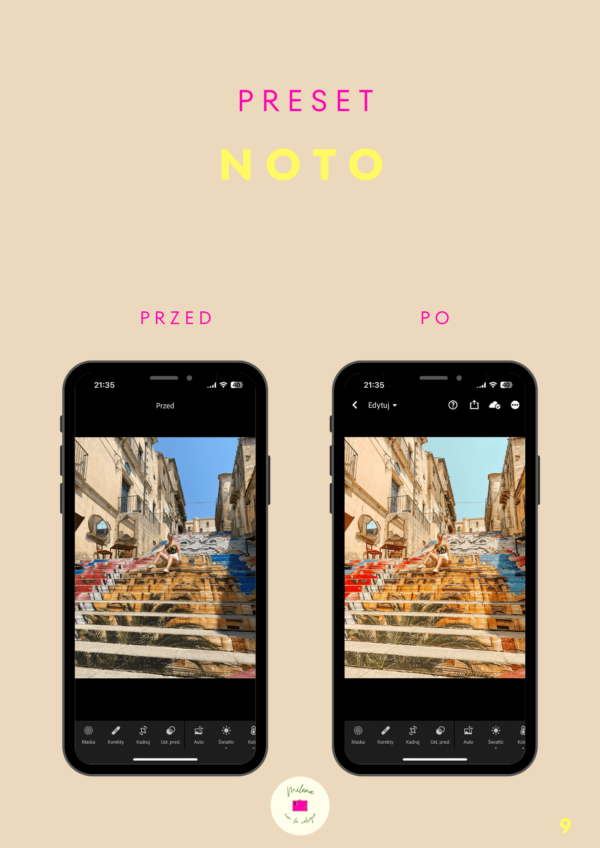zdjęcie przed i po użyciu presetu Noto, świetnie sprawdzi się do zdjęć miast
